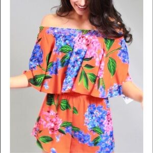Show Me Your MuMu Rosarita Orange Floral Romper Size Small